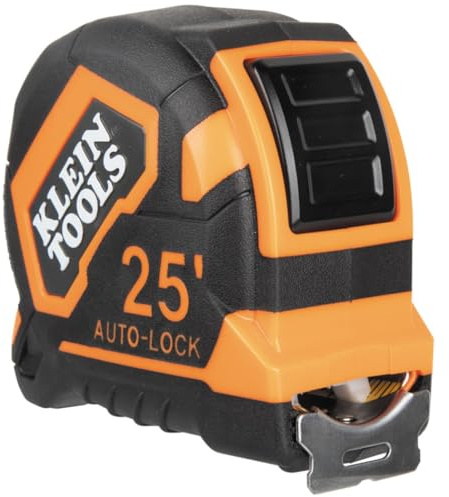 Klein Tools 9125AL Mètre à ruban, ruban à mesurer robuste, lame renforcée en nylon à crochet unique de 7,6 m, verrouillage automatique