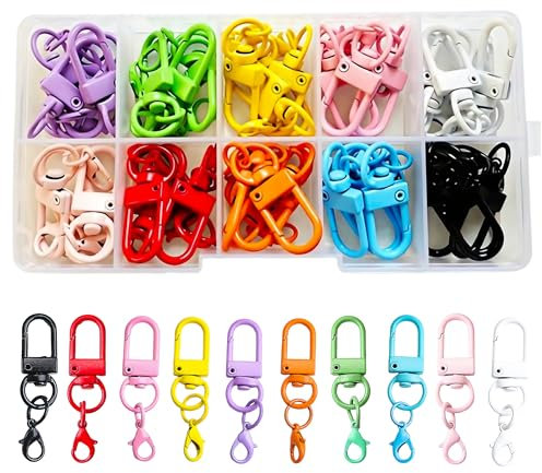 Fubuuf 40 Stück Mini Karabiner Schlüsselanhänger Bunte Metall Krallenverschlüsse Drehbare Lobster mit Transparente Aufbewahrungsbox für DIY Handtasche Schlüsselring Taschenzubehör (10 Farben)