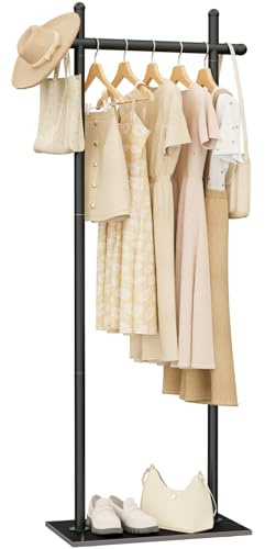 ENUMAIL Metall Garderobenständer, Freistehend Kleiderständer mit Rechteckigem Rock Slab Base, Modern Gaderobe, Taschenständer für Kleidung, Taschen and Schuh, 175cm, Schwarz