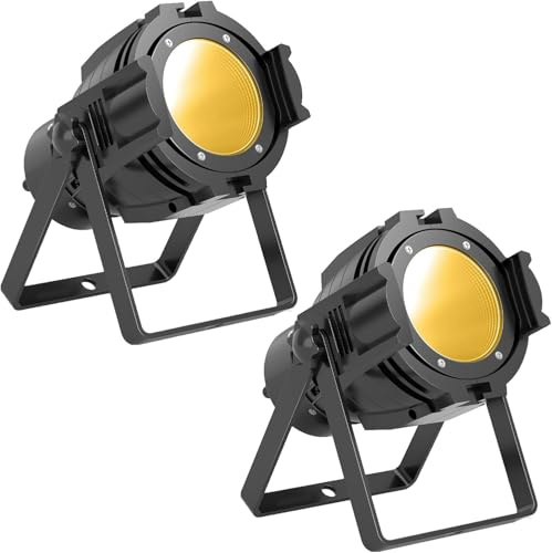 PUZILOZA 2pcs 80W COB Projecteur Par LED DMX Lumière disco avec 3 blanc froid/chaud stroboscope, éclairage de scène DJ avec ventilateur intégré pour Noël, église, concerts, mariages, théâtre, fêtes