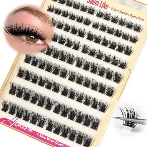 JIMIRE Strong Hold Pre Glued Cluster Lashes Fluffy Self Adhesive Individual Eyelashes 10-16MM Wispy Lash Clusters with Spikes No Glued Need Press on Lashes Manga Look