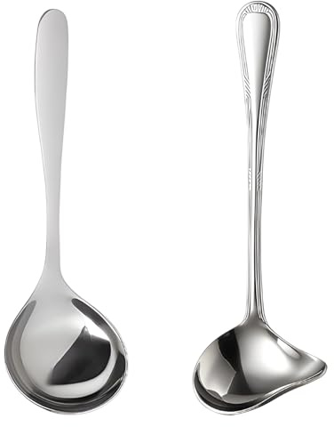 Soßenlöffel 2-teilig, Schöpfkelle und Saucenlöffel Set aus Edelstahl, Präzise Soßenverteilung für Familienessen und Feiern, Robuste Soßenkelle mit Ausguss 19,5 cm und 17 cm