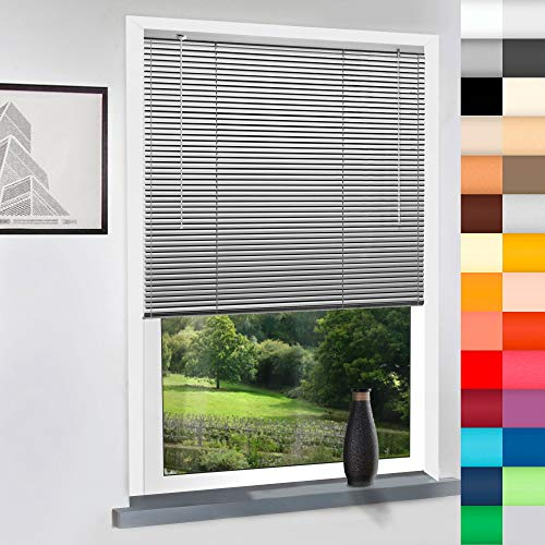 Aluminium Jalousie nach Maß, hochqualitative Wertarbeit, 28 Farben verfügbar, Maßanfertigung, für Fenster und Türen, Alu Jalousien, Decken und Wandmontage (Silber, Höhe: 220cm x Breite: 110cm)