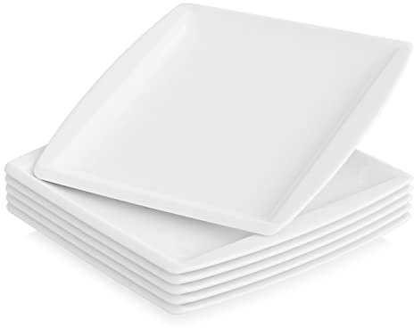 MALACASA Dinner Plates Set of 6，7.8'' Ivory White Dinner Plates for Kitchen, Porcelain Square Plate Set for Dessert, Salad, Appetizer,Pasta, Snack and More, Series Blance
