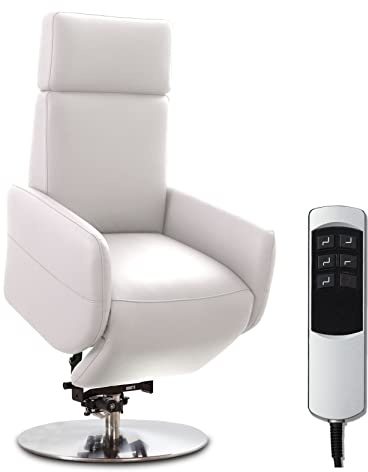 Cavadore TV-Sessel Cobra / Fernsehsessel mit 2 E-Motoren, Akku und Aufstehhilfe / Relaxfunktion, Liegefunktion / Ergonomie L / 71 x 112 x 82 / Echtleder Weiß