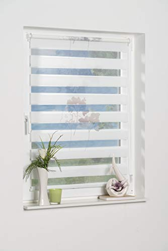 K-home Klemmfix Doppelrollo Denia ohne Bohren Petrol-Grau 60 x 200 cm (B x L) Design:Blume