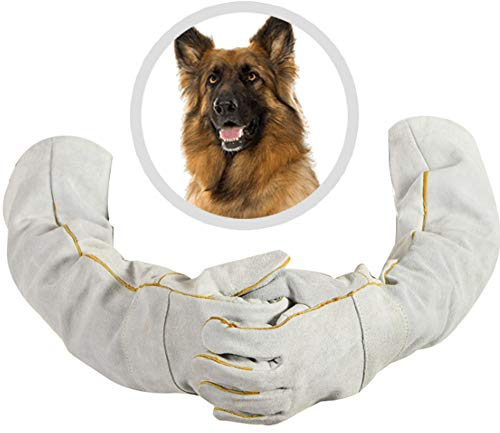 23.6Inch Animal Handling Gloves-Verdicktes Rindsleder Anti-Bite/Scratch-Handschuhe Schutzhandschuhe, Bissfeste Proof-Handschuhe Für Pet Dog Cat Snake Lizard Bird, Weiß
