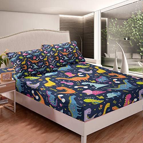 Set di biancheria da letto con dinosauri ragazzi, ragazze e con a dinosauri a forma di simpatico animale, biancheria da letto in microfibra delicata sulla pelle, 2 pezzi, lenzuolo con angoli per lett