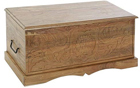 DRW Cassapanca in Legno di Acacia in Naturale, 90 x 40 x 40 cm, 90x40x40cm