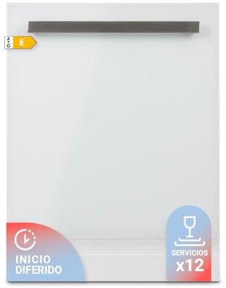 UNIVERSALBLUE Lavavajillas Digital Cristal Blanco Semi Inegrable 60 cm | 5 Programas de Lavado | 12 Servicios | INCLUYE SUBIDA A PLANTA
