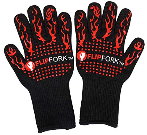 FLIPFORK BBQ Gloves 932°F Heat Resistant 100% Preoxidation Fiber and Cotton Non-Slip for the Barbecue, Grill, Oven for Cooking, Grilling, Baking