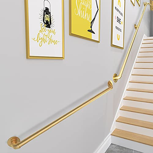 Raítría de agarre al aire libre, barandilla para escaleras interior, moderno diseño dorado decoración del hogar metal forjado hierro labrado pasamanos barra soporte de seguridad 200 kg - kit completo