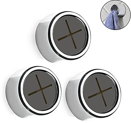 Philbinden 3 Pieces Kitchen Towel Hooks Round Adhesive Dish Towel Hook Premium Chrome Finish & Easy Installation Wall Mount Hand Towel Hook Ideal as Bathroom, Shower or Outdoor Towel Holders