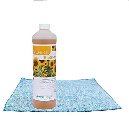 Berger Seidle Parkettpflegeset für geölte Böden, Classic BioSoap, Holzboden-Seife Parkettreingungsmittel 1 Liter farblos + weiches Premium Poliertuch