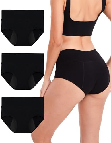 INNERSY Women Menstrual Pants C-Section Underwear Leakproof Period Knickers Black 3 Pack (UK22, Black-Dark Lining)