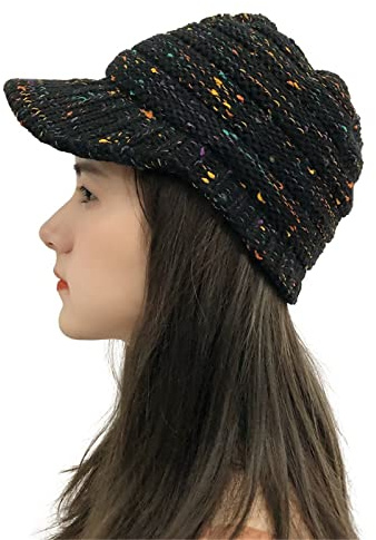 Azruma Damen gestrickte Schirmmütze warme Beanie Mütze mit Schirm Kappe Winter Wolle Dicke Baskenmütze Outdoor Skimütze elegant Wintermütze Teenager Mädchen Freizeithut