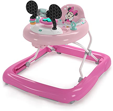 Bright Starts, Disney Baby, Minnie Mouse Forever Besties 2-in-1 Activity Walker with Removable Toy Station with Lights, Songs & Sounds, Adjustable Height, Foldable, Easy to Clean, Pink, Age 6 months+