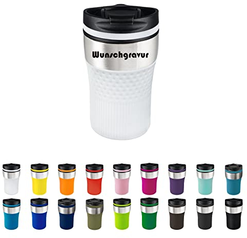 BAYA Gobelet isotherme avec gravure | Gobelet à café à emporter | Sans BPA | Cadeau personnalisé | Nom | Anniversaire | Idée cadeau | 230 ml (blanc)