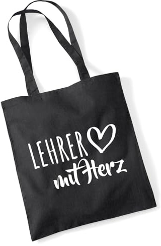 Huuraa Jutebeutel Lehrer mit Herz Geschenk | Baumwollbeutel 10 Liter Stoffbeutel Beutel aus Baumwolle Tasche Geschenkidee Einkaufstasche Langen Henkel