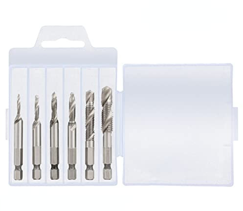 Punta metrica per trapano per maschi placcati in titanio con gambo esagonale HSS, filettatura a vite composta per macchine M3 M4 M5 M6 M8 M10 Utensili manuali (set lungo 6 pezzi)