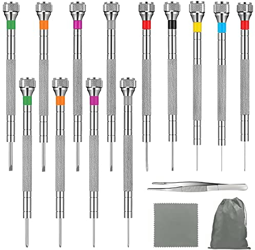 Präzisions-Schraubendreher, 16-teilig, Reparaturwerkzeug, Uhrmacher-Set mit Pinzetten, Reinigungstuch und Aufbewahrungstasche, Set mit kleinen Drehschrauben, Uhrmachern, Präzision, Reparatur, Werkzeug