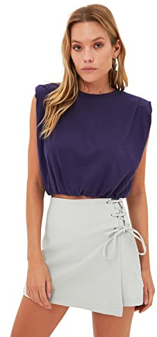 Trendyol Pantaloncini Skort da Donna Basic a Vita Alta, Grigio, 72