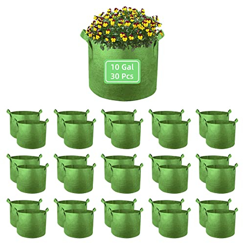 Ohiyoo 10 Gallonen Garten Wachstumsbeutel, 30 Stück 30 Liter Pflanzbeutel Stofftopfbeutel, robuste Belüftung Stofftöpfe mit Griffen, Garten Stoff Pflanzgefäße für Gemüse Blumen (grün)