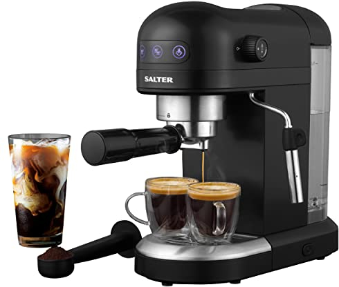 Salter Professional Espirista Coffee Machine – 1.4 L, BPA-Free, Milk Frothing Wand, For Ground Coffee, Single/Double Function, Touch Panel, 15-Bar Italian Pressure, Latte, Cappuccino, Black