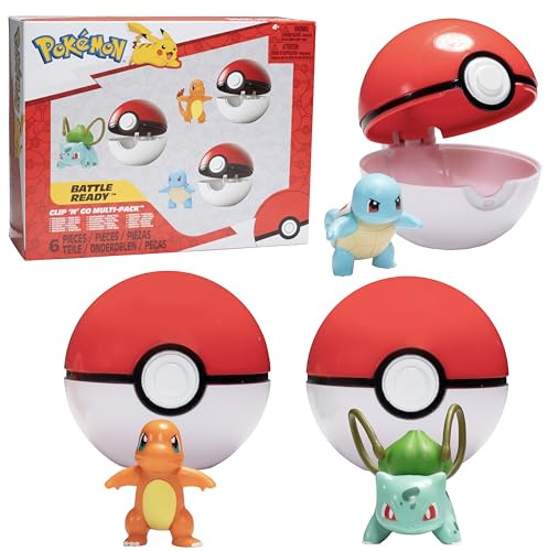 Jazwares Pokémon Clip 'N' Go Pokeball & Battle Figur Set, 3-pack - Let's Go Starters Charmander, Bubasaur, Squirtle med Pokémon Balls - Officiellt licensierad - present till barn