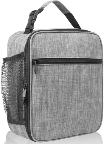 TIECHI Insulated Lunch Bag with Side Mesh Pocket, Thermal Lunch Bag for Men Adults, Water-Resistant Leakproof Cool Bag for Work/School/Picnic/Outdoor(Grey)