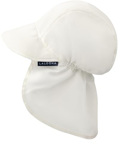LaLoona Cappello Neonato con Visiera, Copertura Collo UV80+ - Cappellino Neonato Estivo con Protezione UV, Traspirante, OEKOTEX Standard 100, Unisex - Bianco, 43/45