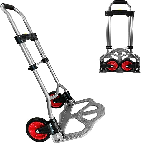 SUBTLETY Aluminium Sackkarren Klappbar Transportkarre Handkarre mit Höhenverstellbar Griff & 2 Große Räder Anti-Rutsch Stapelkarre Trolley Gepäckwagen Transportwagen Belastbarkeit bis 80KG