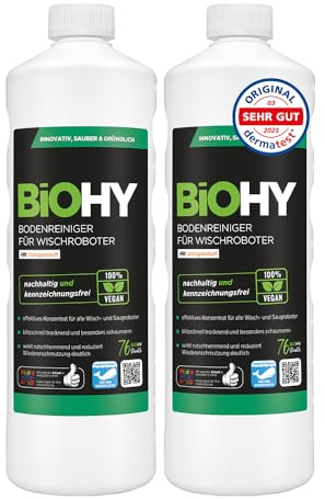 BiOHY Bodenreiniger für alle Wischroboter mit Orangenduft (2 x 1 liter) | Schaumarm & Streifenfrei | Reinigungsmittel Konzentrat für alle Böden