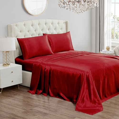 Juicy Couture Juego de sábanas de satén tamaño Individual XL, Juego de sábanas de satén Sedoso con Bolsillo Profundo, 1 sábana Bajera, 1 sábana encimera, 1 Funda de Almohada, Resistente a Las Arrugas