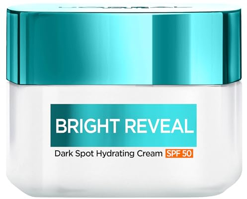 L'Oréal Paris Bright Reveal Crema idratante per macchie scure viso SPF 50, filtri UV con Mexoryl 400 brevettato, 5,6% di complesso idratante e 2% di niacinamide, protegge, illumina e uniforma il tono
