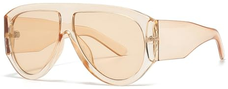 OSAGAMA Vintage Übergroße Sonnenbrille Ovale Pilot Brille Oversized Sunglasses für Damen Herren Schwarz (Champagne)