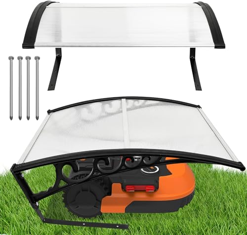 Eulenke Garaje para robot cortacésped, 105 x 85 x 45 cm, para jardín, resistente a la intemperie, protección UV, garaje para robot cortacésped con patas de metal, transparente