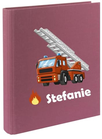 minimutz Zeugnismappe Kinder mit Name personalisiert - Dokumentenmappe Feuerwehr-Auto für Jungen - Zeugnisordner Leinen zum Einsortieren (beere)
