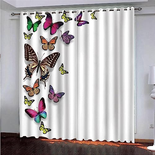 Generic Vorhang Blickdicht Schlaufenschal Bunter Schmetterling 2 Stücke Verdunkelungsvorhang Schlaufen Gardinen Für Wohnzimmer Schlafzimmer Kinderzimmer Ver