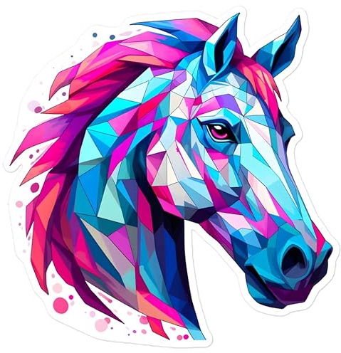 Autocollant cheval - Motif tête de cheval géométrique - Pour moto, ordinateur portable, skateboard, casque, réfrigérateur, bagages ou voiture - Multicolore