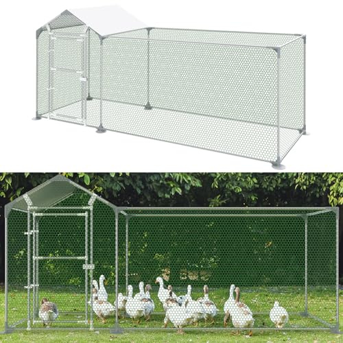 Aufun Hühnerstall 3m², Freilaufgehege Außengehege 3x1x1.5m mit Schloss, Kleintierstall Hühnerhaus PVC-beschichtetes Schatten Dach für Haustierkäfig Vogelkäfig Kleintiere,Verzinkter Stahlrahmen