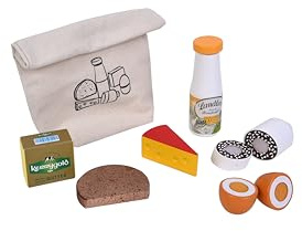 tanner DER KLEINE KAUFMANN TANNER Deco - Picknick Set im Baumwollsäckchen, zum schneiden, Zubehör für Kaufmannsladen, lebensmittelechtes Design, 0933.0, Kindergroß
