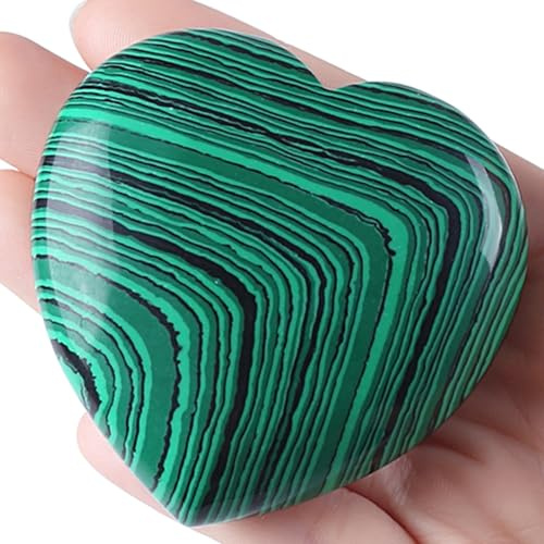 GUJOXILA 60mm Malachit Herz Liebe Edelsteine Groß Kristalle Heilsteine | Herzförmig Liebe Steine Valentinstag Deko Geschenke für Freundin Geschenk Frauen Meditation Stress Sorgensteine