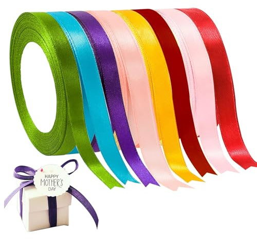 Geschenkband, 8 Rollen Schleife, 2cm x 220cm Polyester Satinband | Satinband für Geschenkverpackung Kunsthandwerk Haarschleifen Blumenstrauß Dekoration