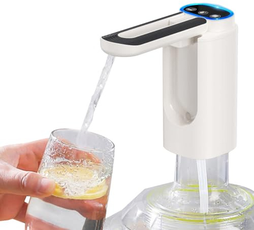 Wasserflaschen Pumpe, USB Wiederaufladbarer Elektrischer Wasserspender, Tragbarer Faltbar Trinkwasserschalter mit 50cm Silikonschlauch für 5-18 L Karaffen und Flaschen