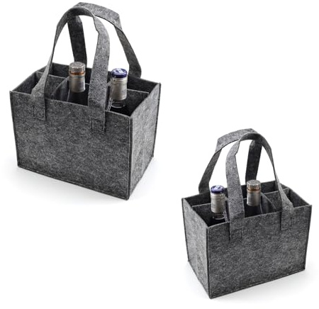 WJUAN 2 Stück Weintasche, Behälter für Pfandflaschen, 6 Fächer Tote Bag 25×15×18 cm, Wein Urlaubstasche Aus Filz für Weinaufbewahrung Oder Geschenktasche