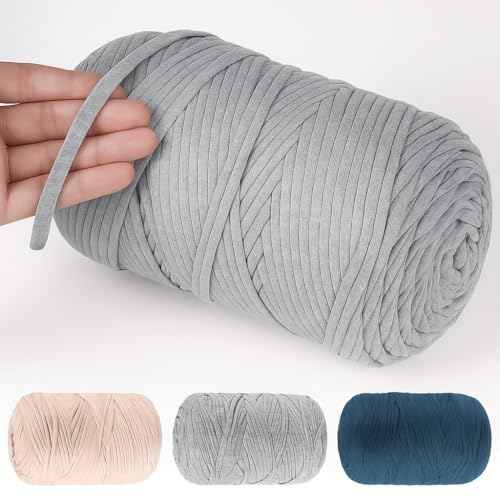 200m T-Shirt Garn Zum Häkeln, 600g Makramee Garn Strickgarn Stoff Tape zum Stricken, Häkeln, Weben, Geschenkband, Taschenkorb, Decke (Grey)