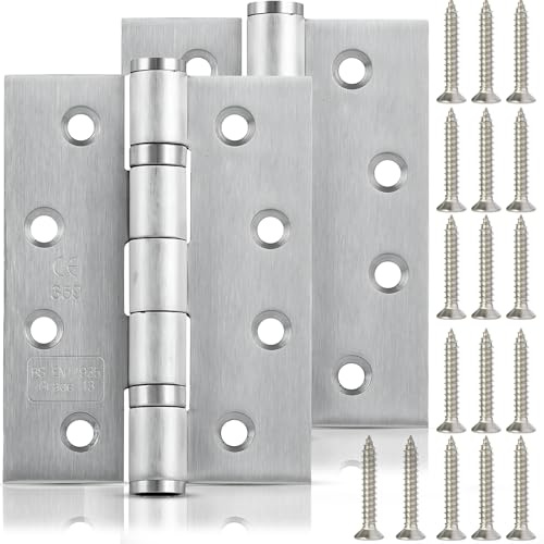 Buildware Door Hinges Grade 13 4x3 Satin Stainless Steel Ball Bearing 551 Butt Hinge 2BB for Internal Doors – Corrosion Resistant Heavy Duty with Fixing Screws