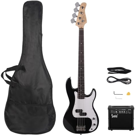 LALAHO 4 String Electric Bass Guitar, PB-Style Full Size Standard Right Handed Beginner Kit with 20W AMP, Gig Bag, Strap, Upgrade Cable, Guitar Capo for Youths & Adults (Blue)