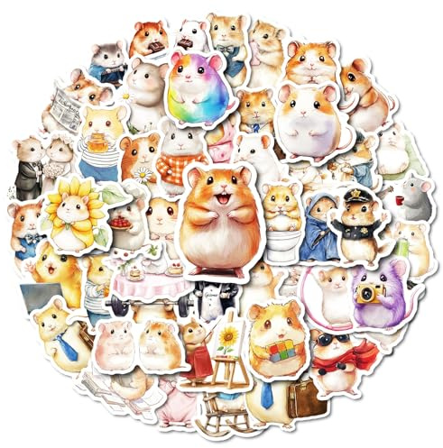 50 Pcs Kawayi Office Hamster Graffiti Stickers for Children Teens Girls Boys,Cute Chubby Hamster Stickers for Laptop Water Bottles,Bicycle,Skateboard,Computer,Waterproof Vinyl Wall